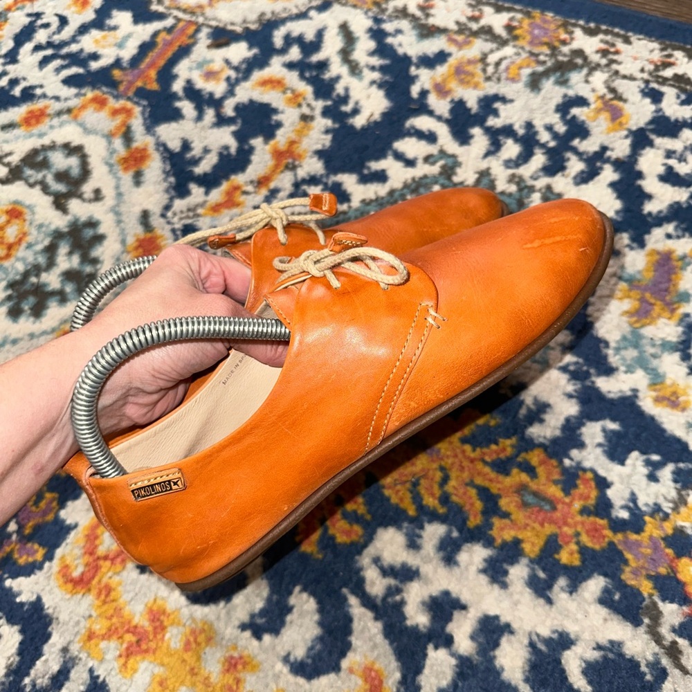 Pikolinos Womens Calabria Flat Shoes Orange Leather Lace Up Almond Toe Sz 9.5-10